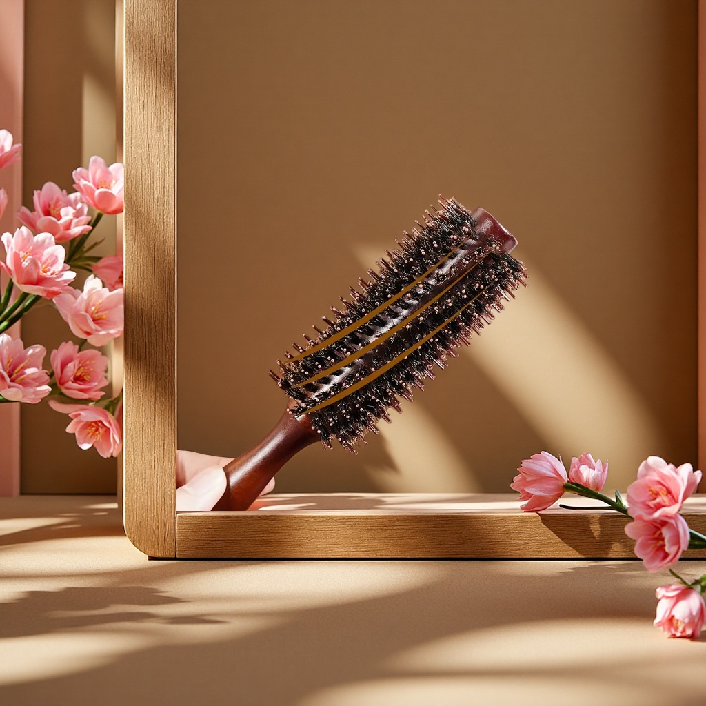 厂家现货荷木猪鬃毛耐高温卷发梳紫蓬松造型滚梳多款多样美发梳子产品图