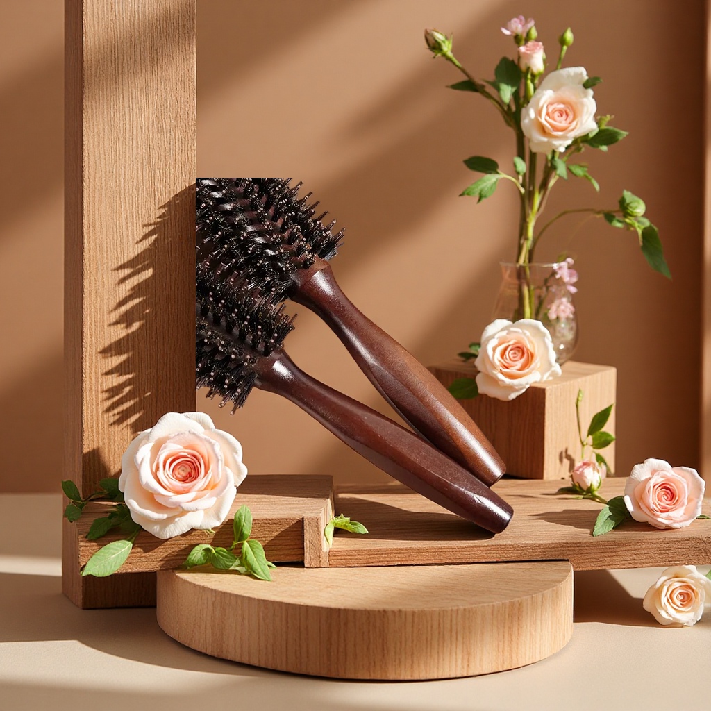 厂家现货荷木猪鬃毛耐高温卷发梳紫蓬松造型滚梳多款多样美发梳子细节图