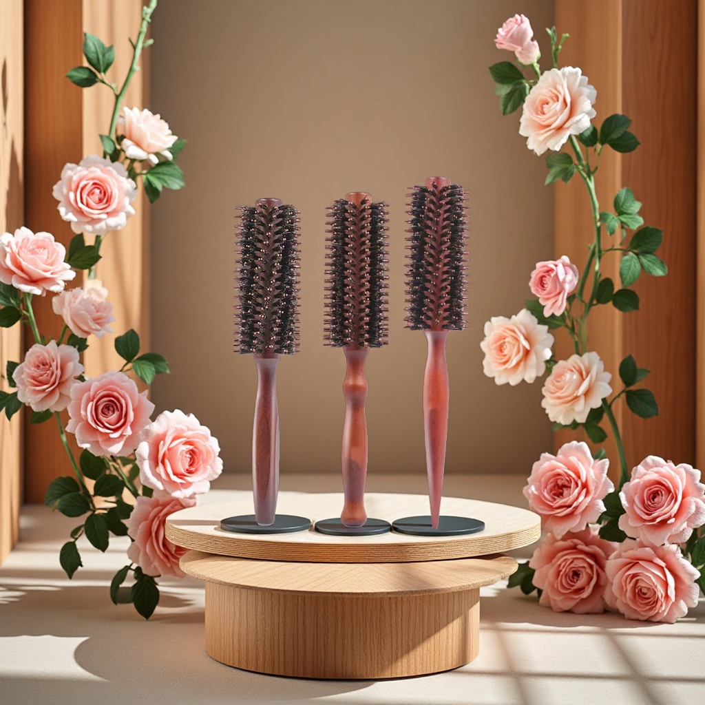 厂家现货荷木猪鬃毛耐高温卷发梳紫蓬松造型滚梳多款多样美发梳子