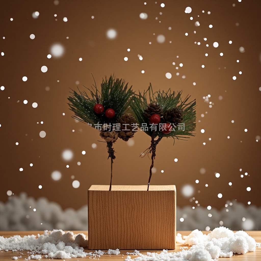 跨境新品圣诞松针花枝松果红果装饰插枝DIY花束材料配饰