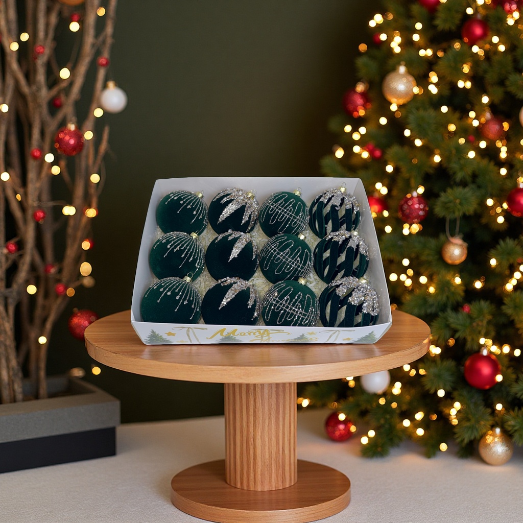 Cross-border new velvet Christmas ball set, Christmas window velvet balls, Christmas tree decoration, painted balls and hanging ornaments details Picture