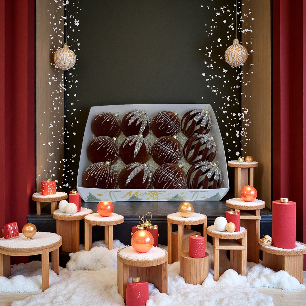 Cross-border new velvet Christmas ball set, Christmas window velvet balls, Christmas tree decoration, painted balls and hanging ornaments Specification image