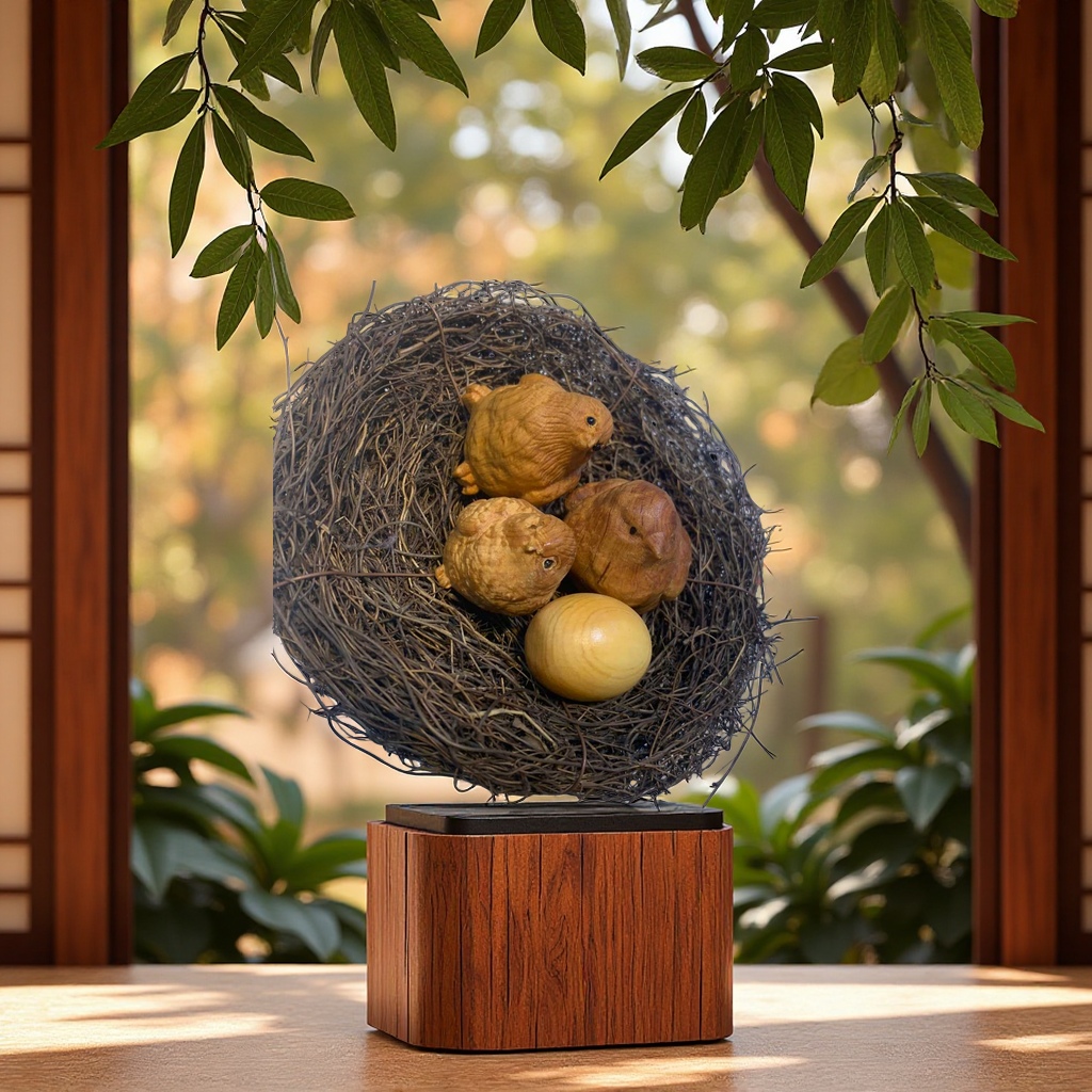 Six artificial bird nests made of cliff cypress wood carvings, Buddhist ornaments and handicrafts Specification image