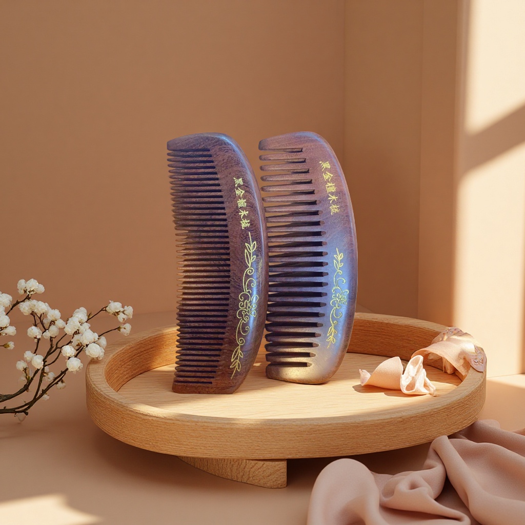Air-cushion sandalwood comb, acetic acid hair washing comb, natural wood massage hair care details Picture