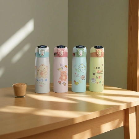 New smart temperature-measuring 316 stainless steel cartoon insulated cup, portable and cute water cup for students, high appearance level for girls