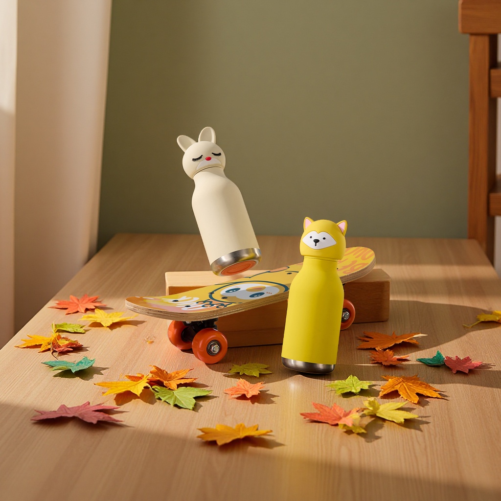 Children and students' creative cartoon animal head insulated cup 450ML new model wholesale cross-border plastic bottle and pot packaging details Picture
