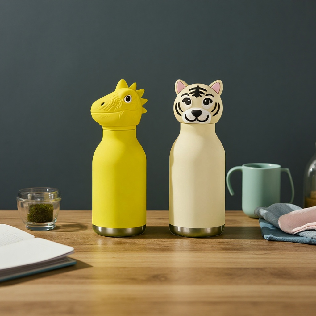 Children and students' creative cartoon animal head insulated cup 450ML new model wholesale cross-border plastic bottle and pot packaging Specification image