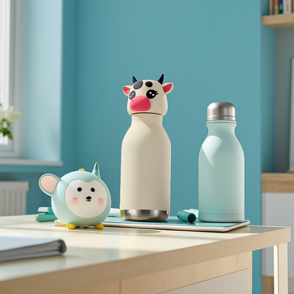 Children and students' creative cartoon animal head insulated cup 450ML new model wholesale cross-border plastic bottle and pot packaging Item Picture