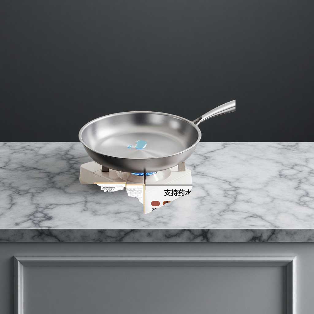 Stainless steel diagonal frying pan without coating, home and commercial steak pan, Amazon cross-border export three-layer steel frying pan Specification image