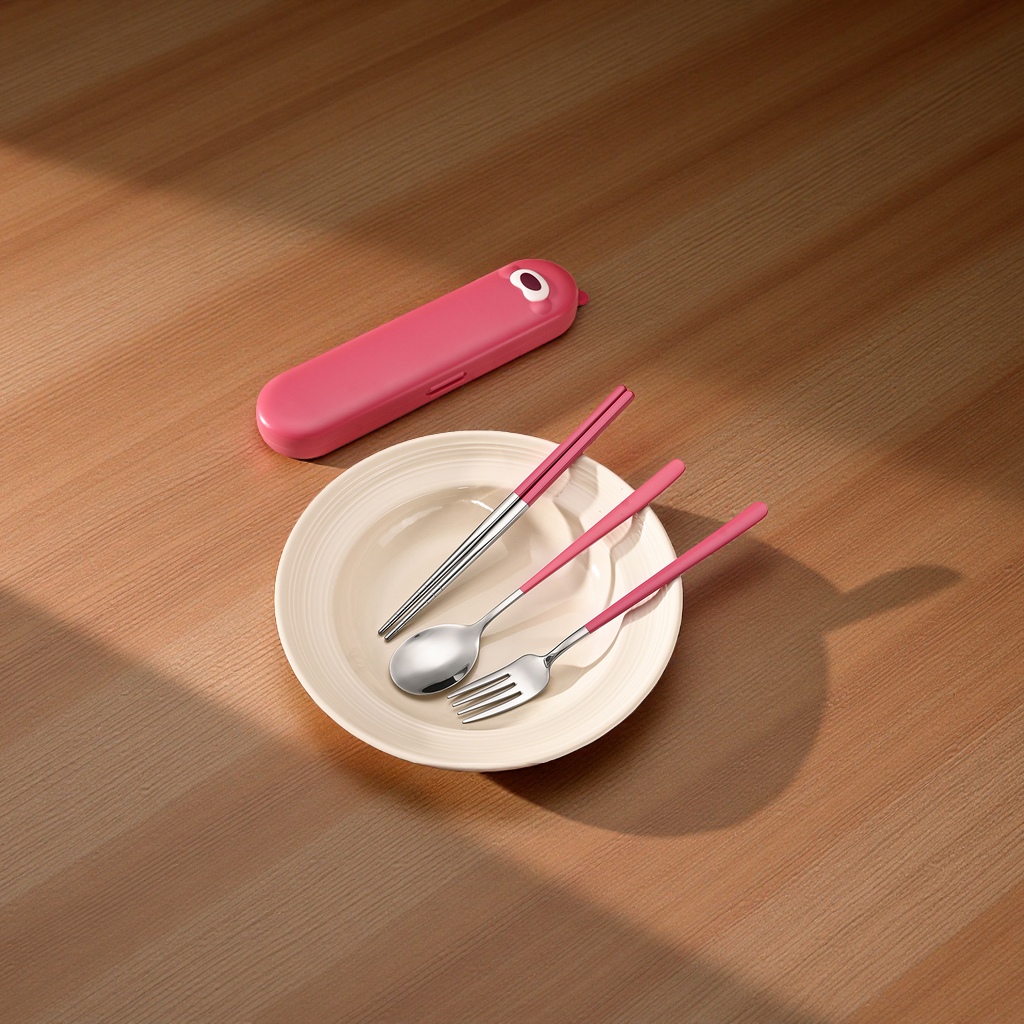 304 stainless steel portable tableware set, cartoon and cute three-piece set, for students and children Specification image