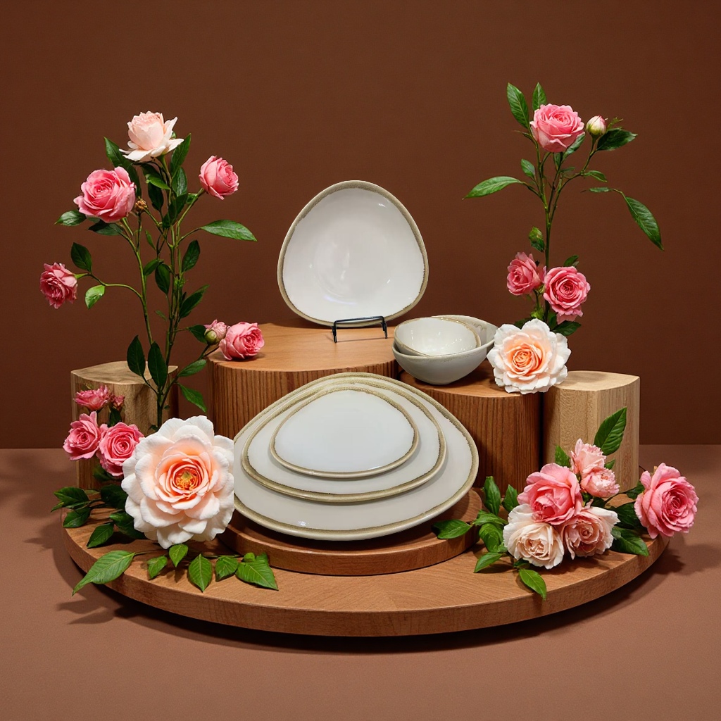 New 2026 colored glaze yellow-edged irregular-shaped dinner plates, hotel restaurant plates and small bowls details Picture