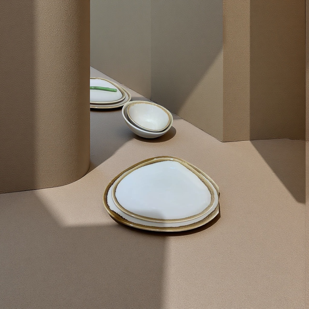 Irregularly shaped plates with yellow edges and colored glaze in 2026, suitable for hotel and restaurant use Specification image