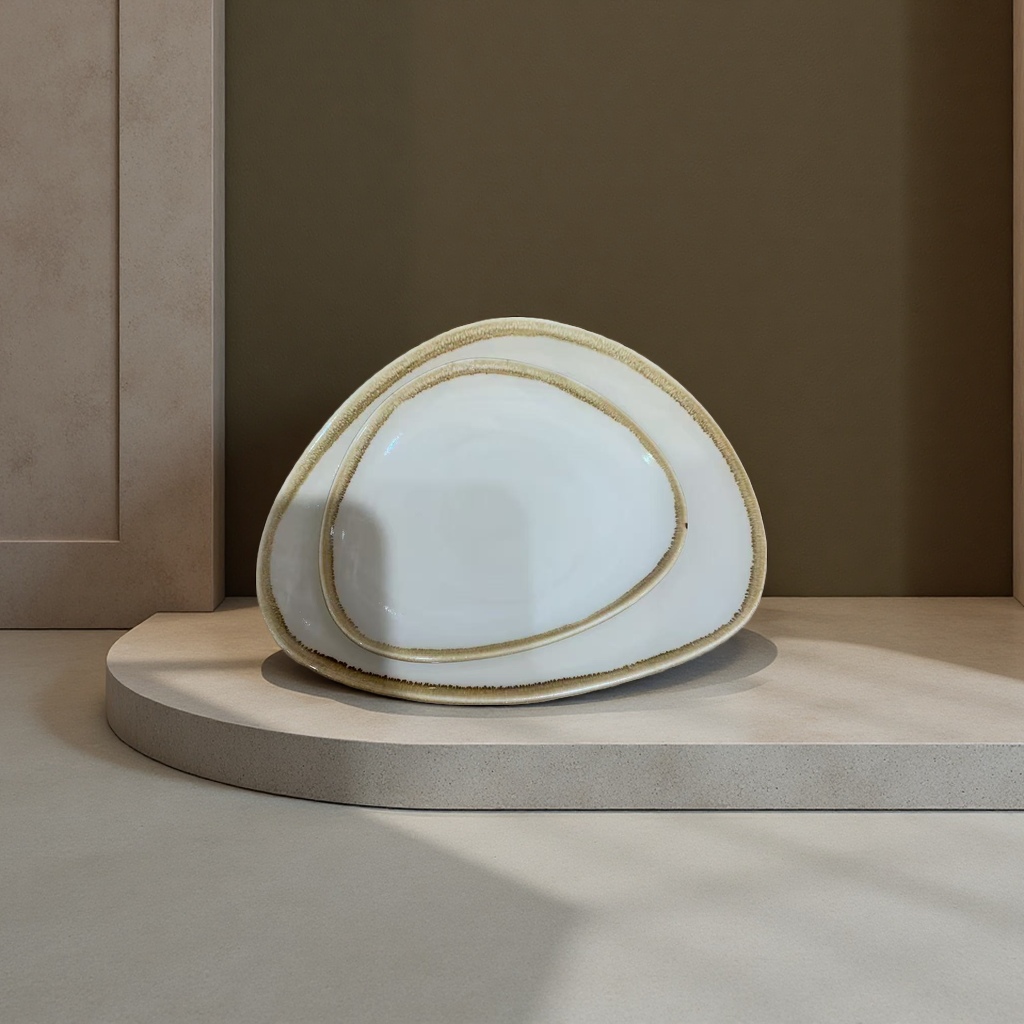 Irregularly shaped plates with yellow edges and colored glaze in 2026, suitable for hotel and restaurant use details Picture