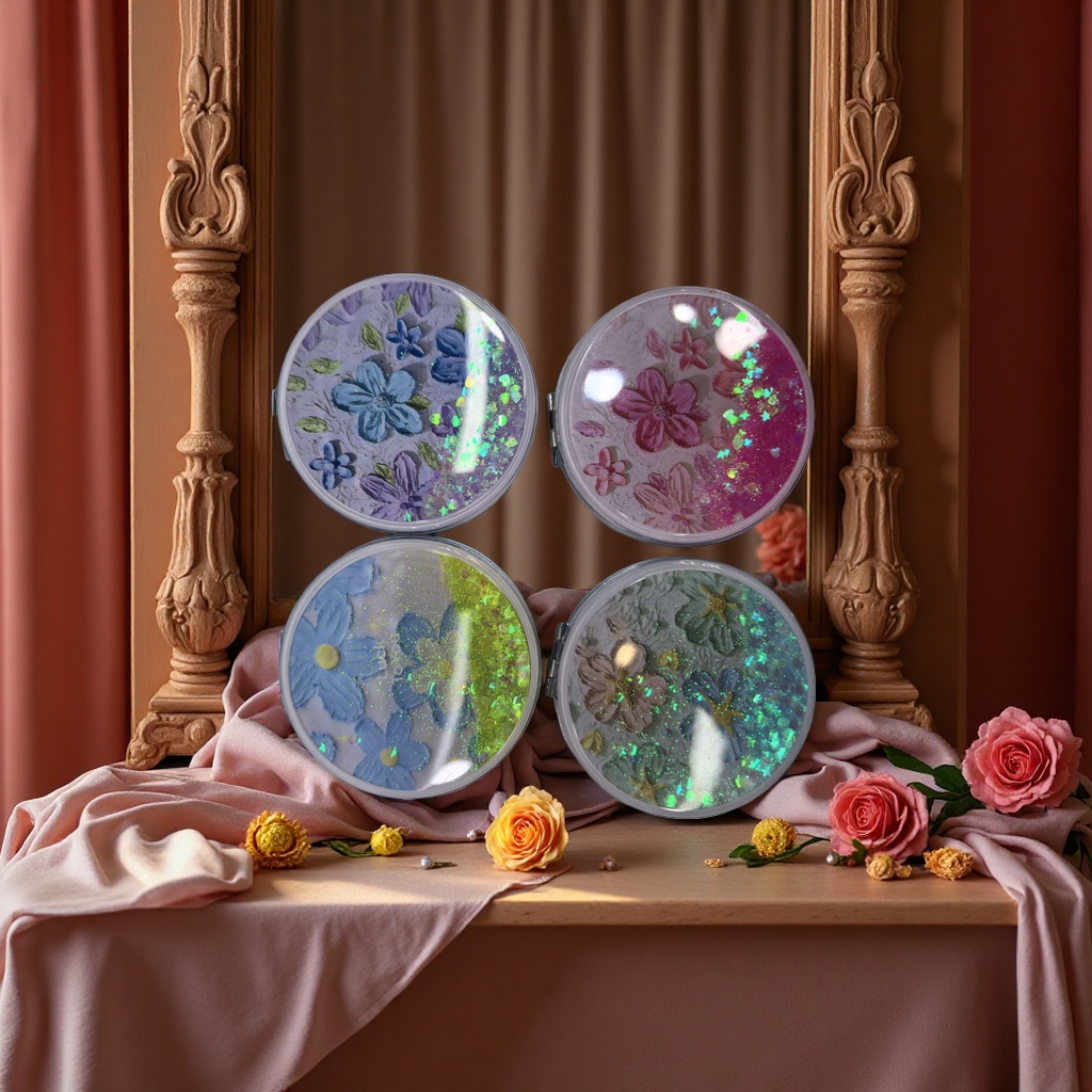 首饰盒化妆镜手持小镜子面包镜便携收纳镜