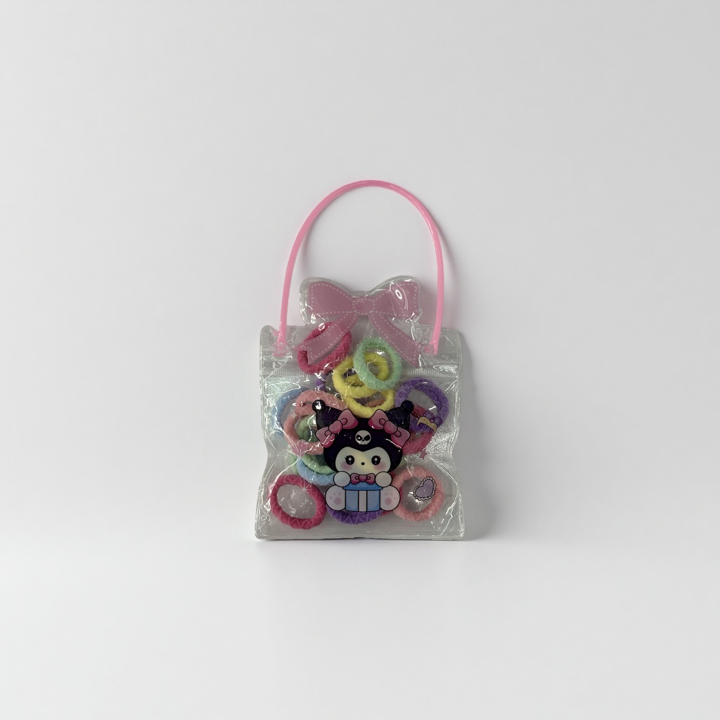 A new cartoon creative hand-held bag for children, featuring 25 high-elasticity towel loops, hair accessories and headbands