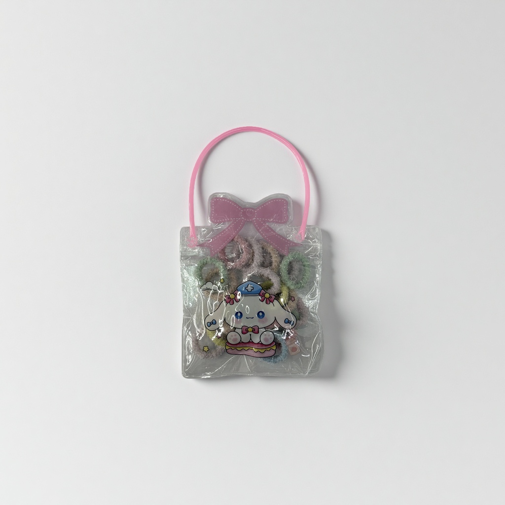 A new cartoon creative hand-held bag for children, featuring 25 high-elasticity towel loops, hair accessories and headbands Specification image