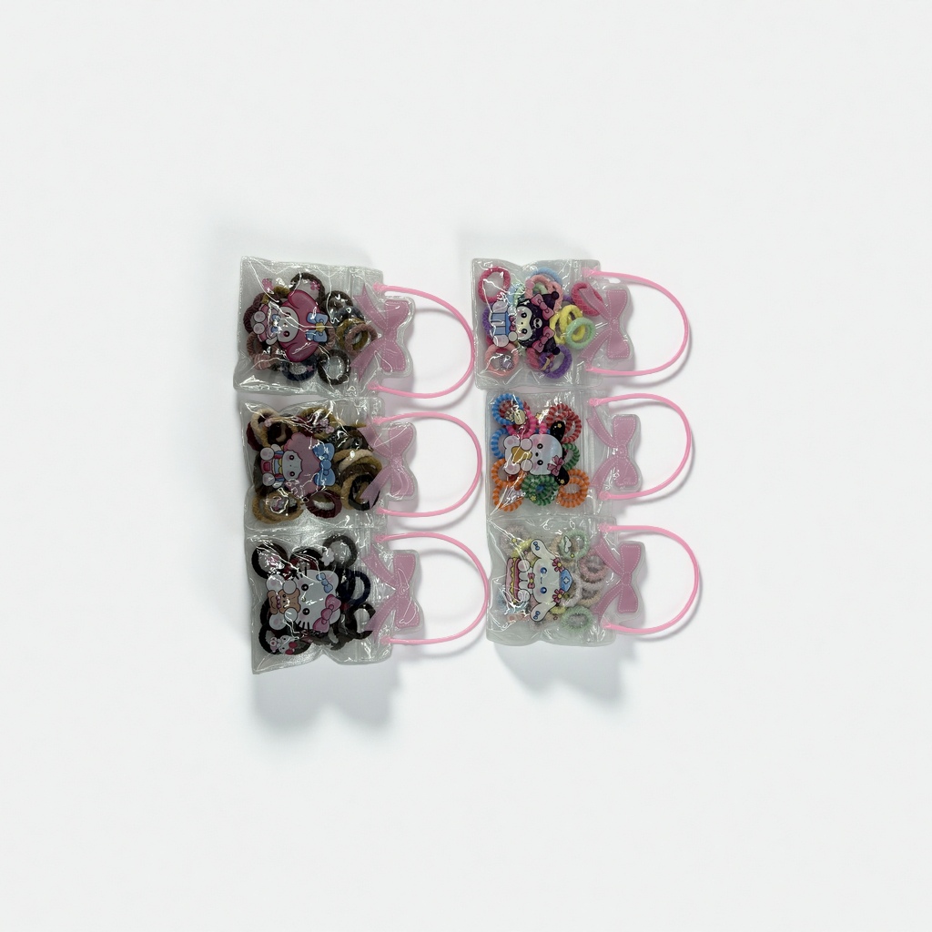 A new cartoon creative hand-held bag for children, featuring 25 high-elasticity towel loops, hair accessories and headbands Item Picture