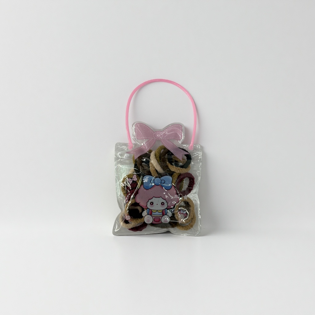 A new cartoon creative hand-held bag for children, featuring 25 high-elasticity towel loops, hair accessories and headbands Application Scenario