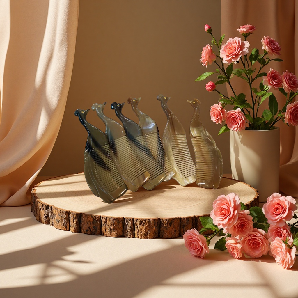 网红双面牛角孔雀梳