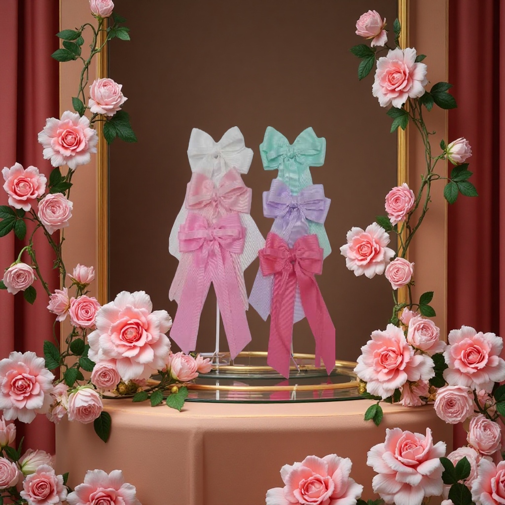 蝴蝶结发饰女可爱时尚头饰甜美小清新发圈女生植绒饰品脚手架热镀锌植绒饰品脚手架热镀锌儿童发夹头饰亚克力儿童发夹一次性皮筋儿