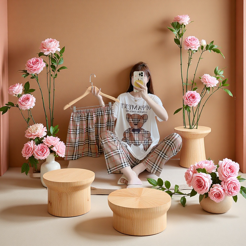 A comfortable cotton pajama three-piece set for home casual warmth, suitable for both home and travel Application Scenario