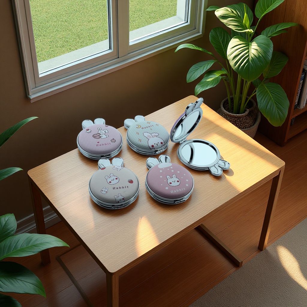 兔子头形状折叠化妆镜便携防摔高清镜面美妆补妆神器