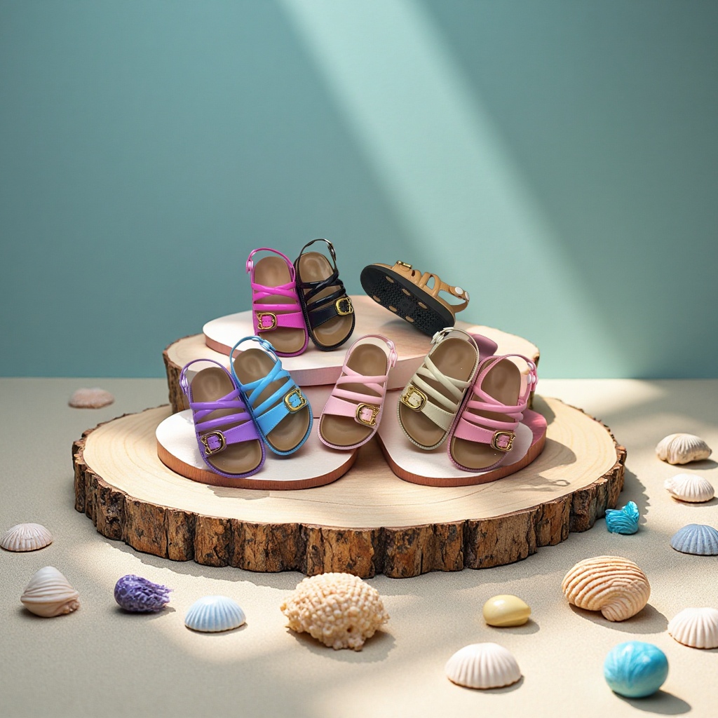 魔术贴搭扣儿童凉鞋沙滩鞋网纱玛丽珍珍珠单鞋