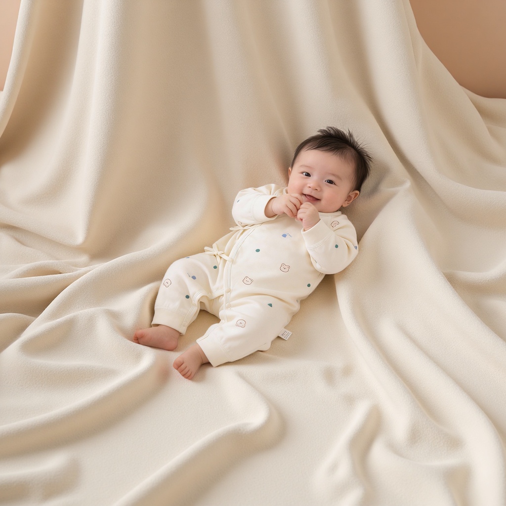 春秋纯棉A类婴儿连体衣0-3-6个月打底爬服哈衣宝宝罩衣