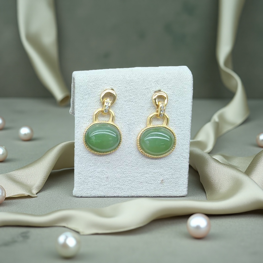 金镶玉银加碧玉时尚耳环潮流女款系列细节图