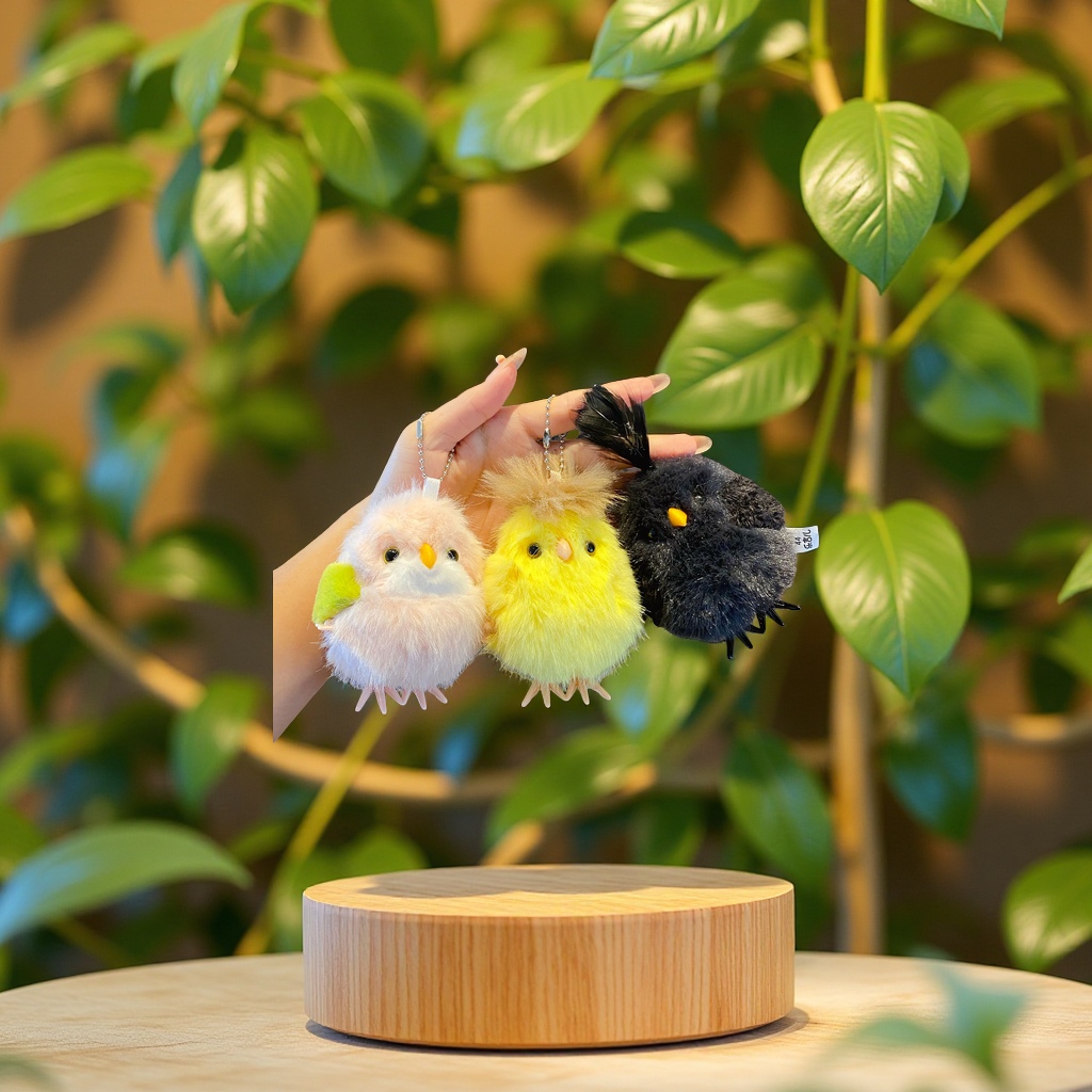 Plush bouncing spring bird simulation keychain pendant, cute doll parrot children's gift details Picture