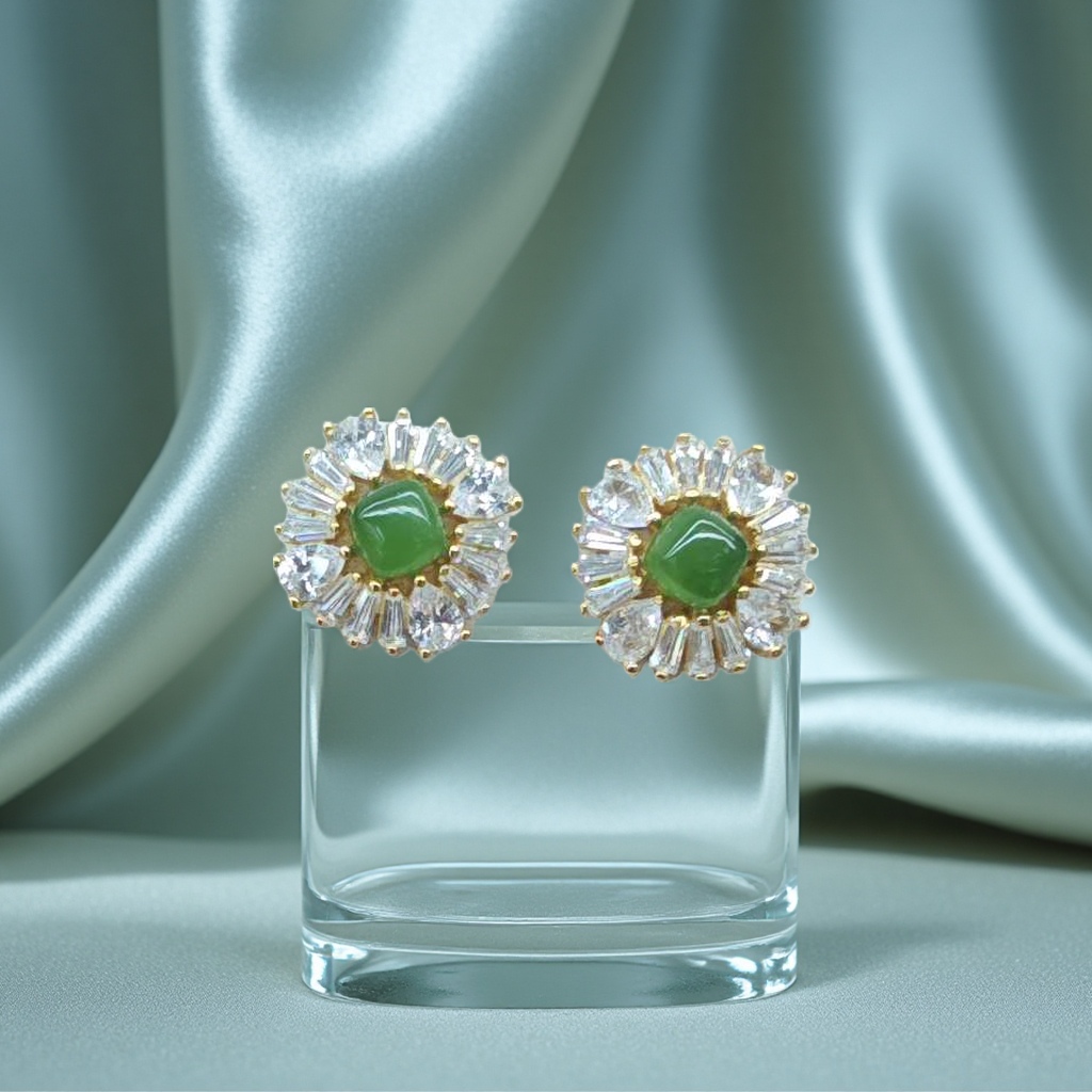 银加碧玉时尚潮流耳环系列 精致设计 显白修饰脸型