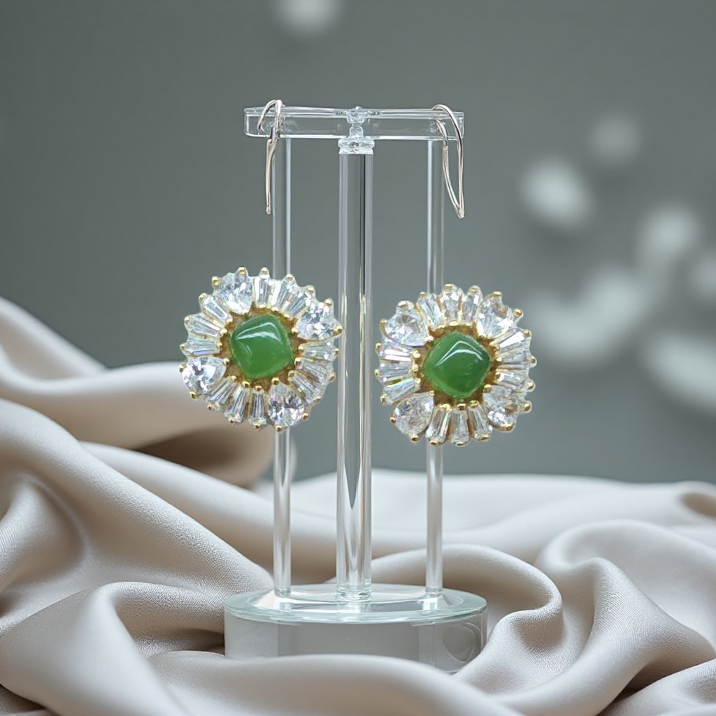 饰品耳环银加碧玉时尚潮流系列细节图