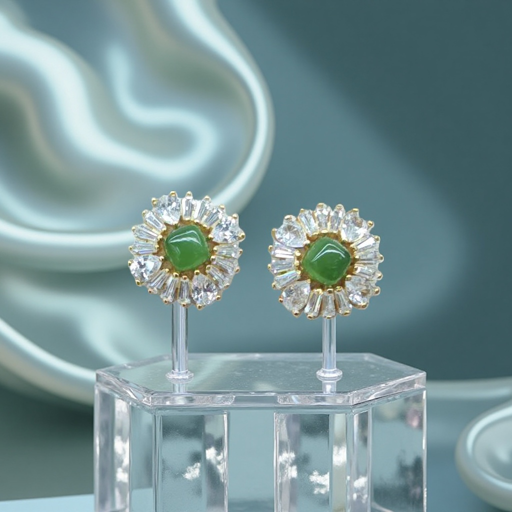 饰品耳环银加碧玉时尚潮流系列产品图