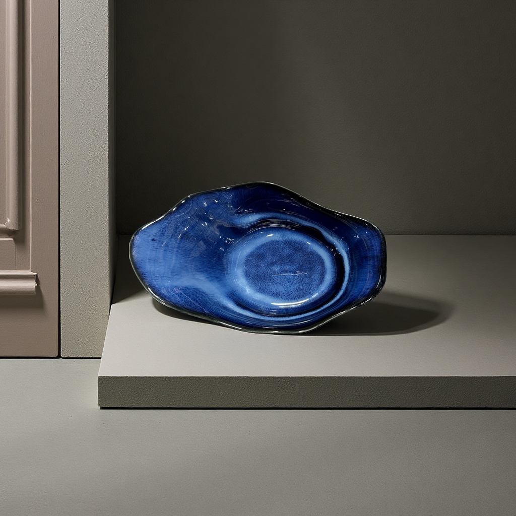 欧式复古窑变釉星空蓝不规则异形陶瓷盘酒店餐厅用盘