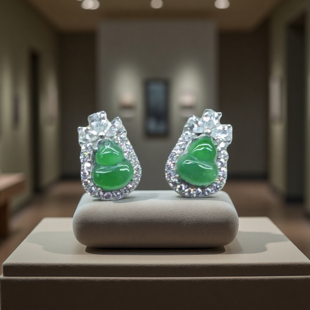 和田玉耳钉加银镀金产品图