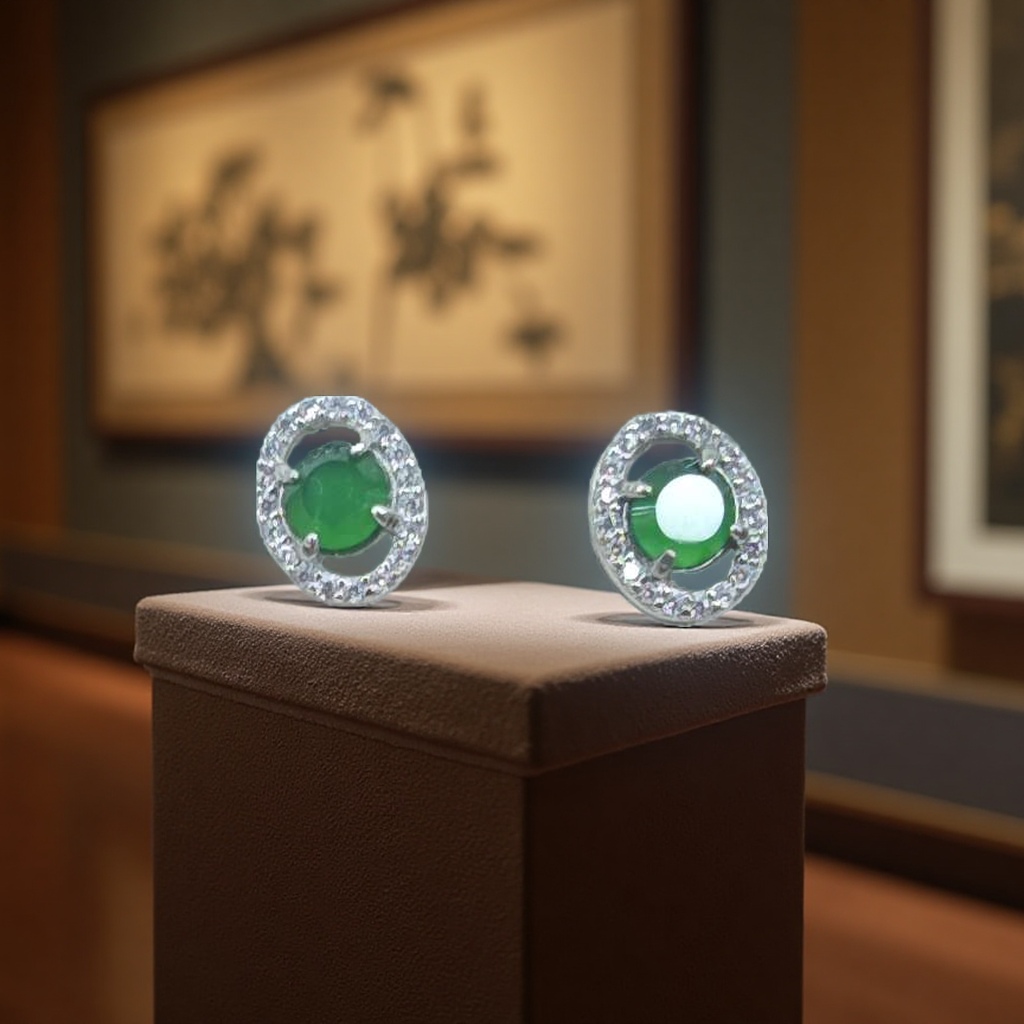 和田玉耳钉加银镀金细节图