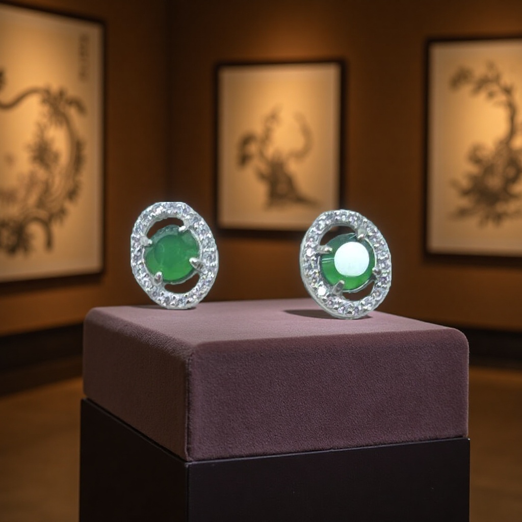 和田玉耳钉加银镀金产品图