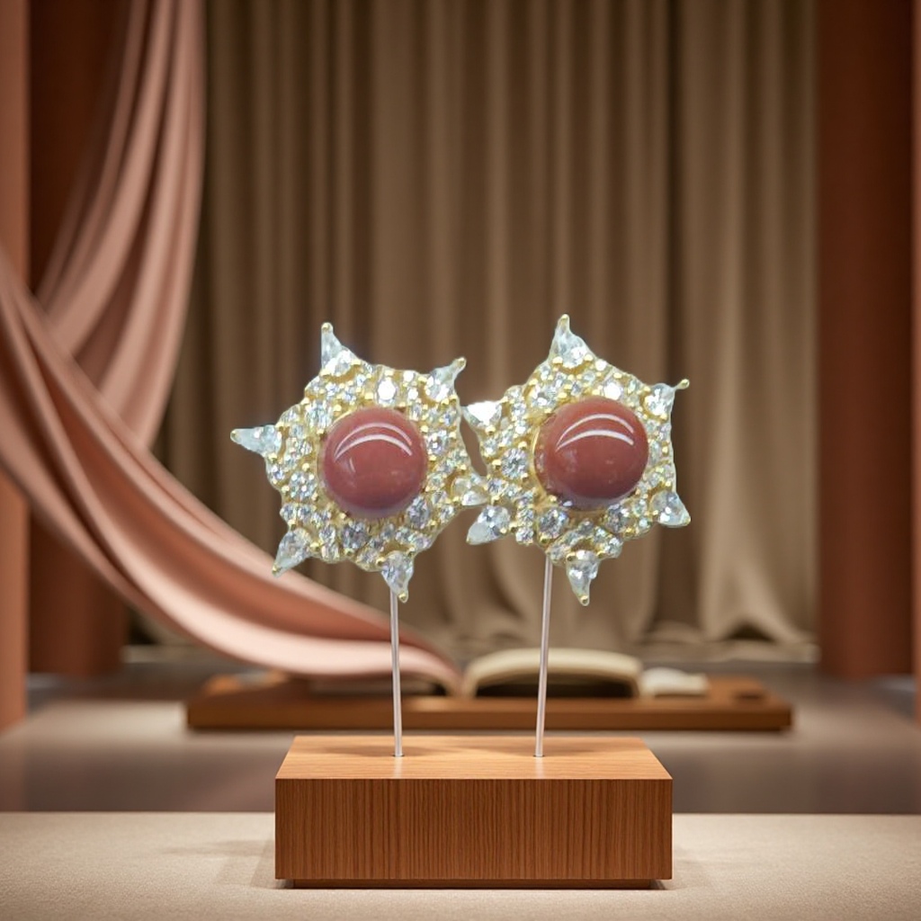 时尚银加南红耳钉 纯银镶嵌南红玛瑙简约设计