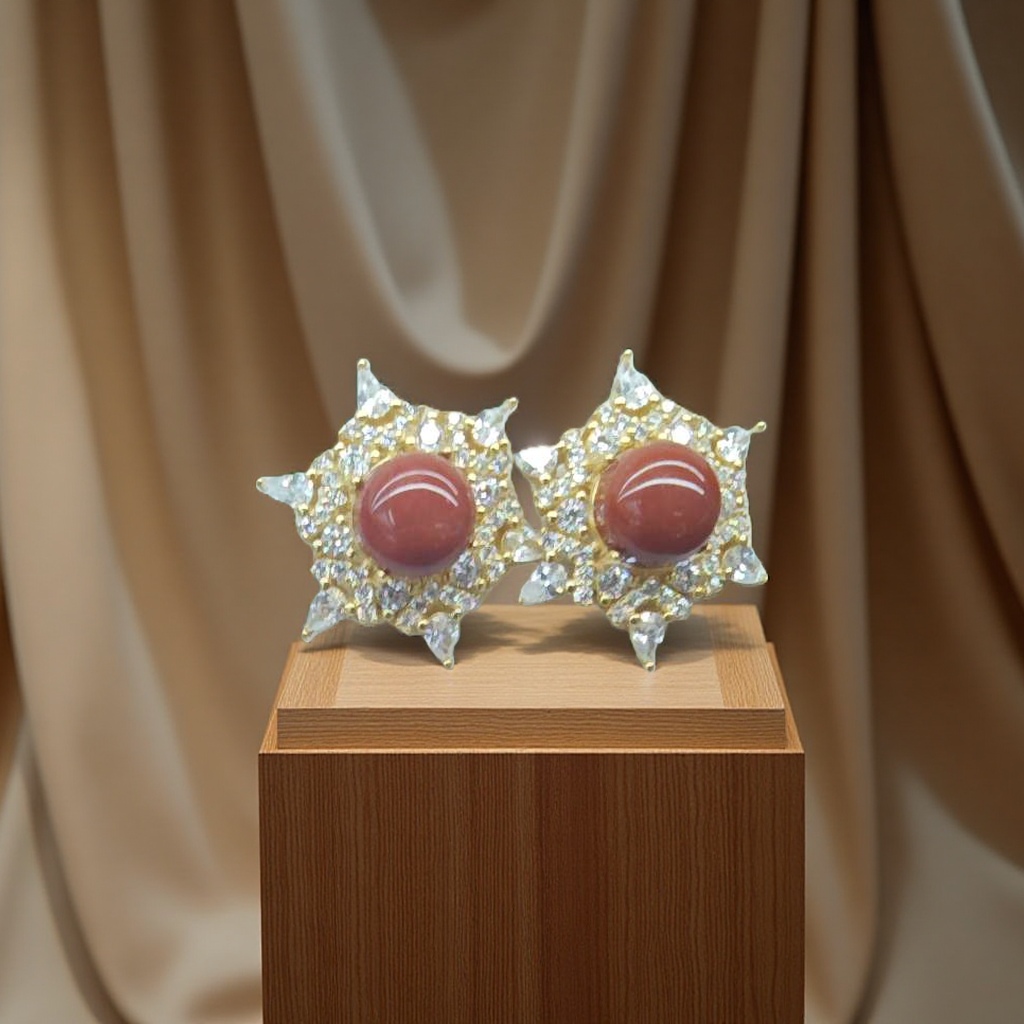 时尚耳钉银加南红细节图