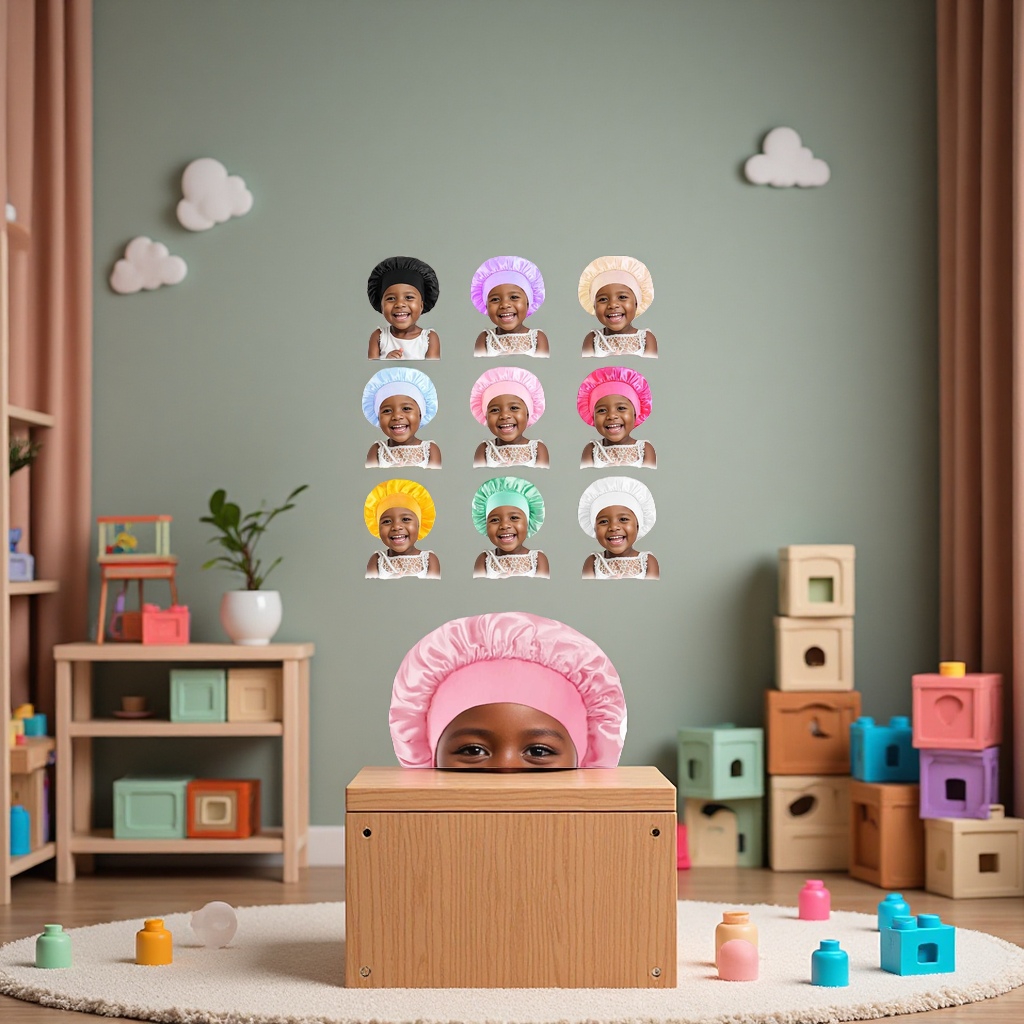 儿童卡通弹力宽边色丁睡帽护发帽 宝宝头巾帽 亚马逊跨境热卖欧美儿童色丁睡帽 弹力仿真丝小圆帽 宝宝护发帽