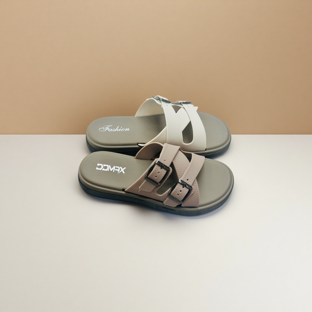 Ladies can wear double-button thick-soled flip-flops outside in summer, which are fashionable, versatile and anti-slip soft-soled one-shoulder slippers details Picture