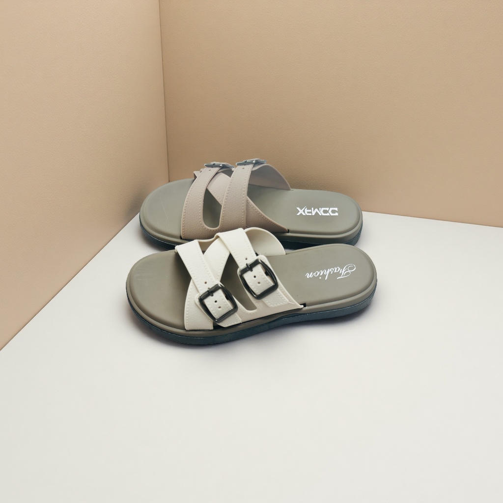 Ladies can wear double-button thick-soled flip-flops outside in summer, which are fashionable, versatile and anti-slip soft-soled one-shoulder slippers Specification image