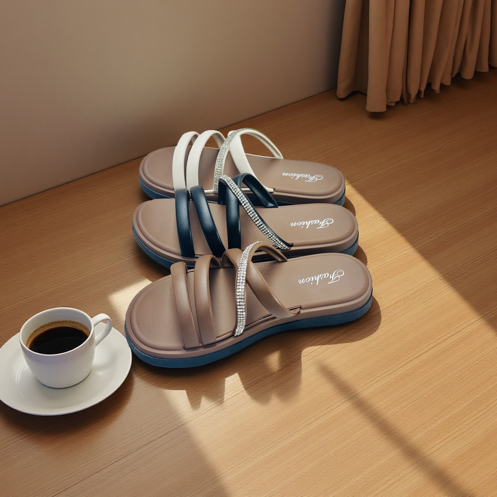 Ladies' summer flip-flops with thick rhinestone soles, fashionable for outerwear Specification image