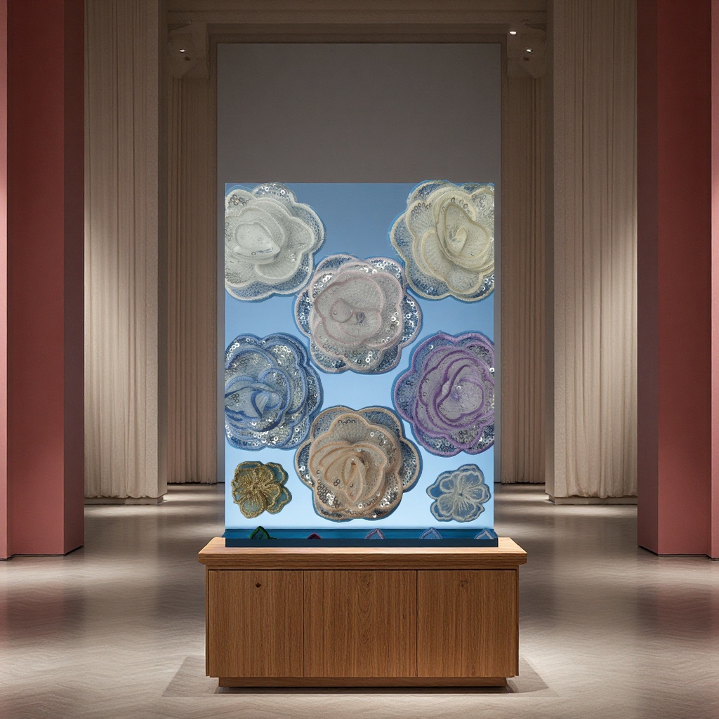 珠片刺绣多色花个