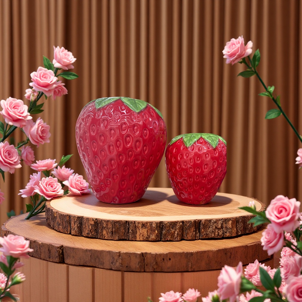 草莓香氛陶瓷花瓶1.5L 优雅家居装饰摆件