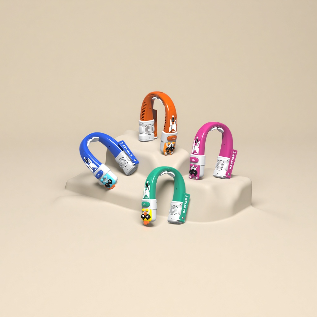 Cute and fun leafless neck-hanging digital display portable mini fan for cooling and temperature reduction details Picture