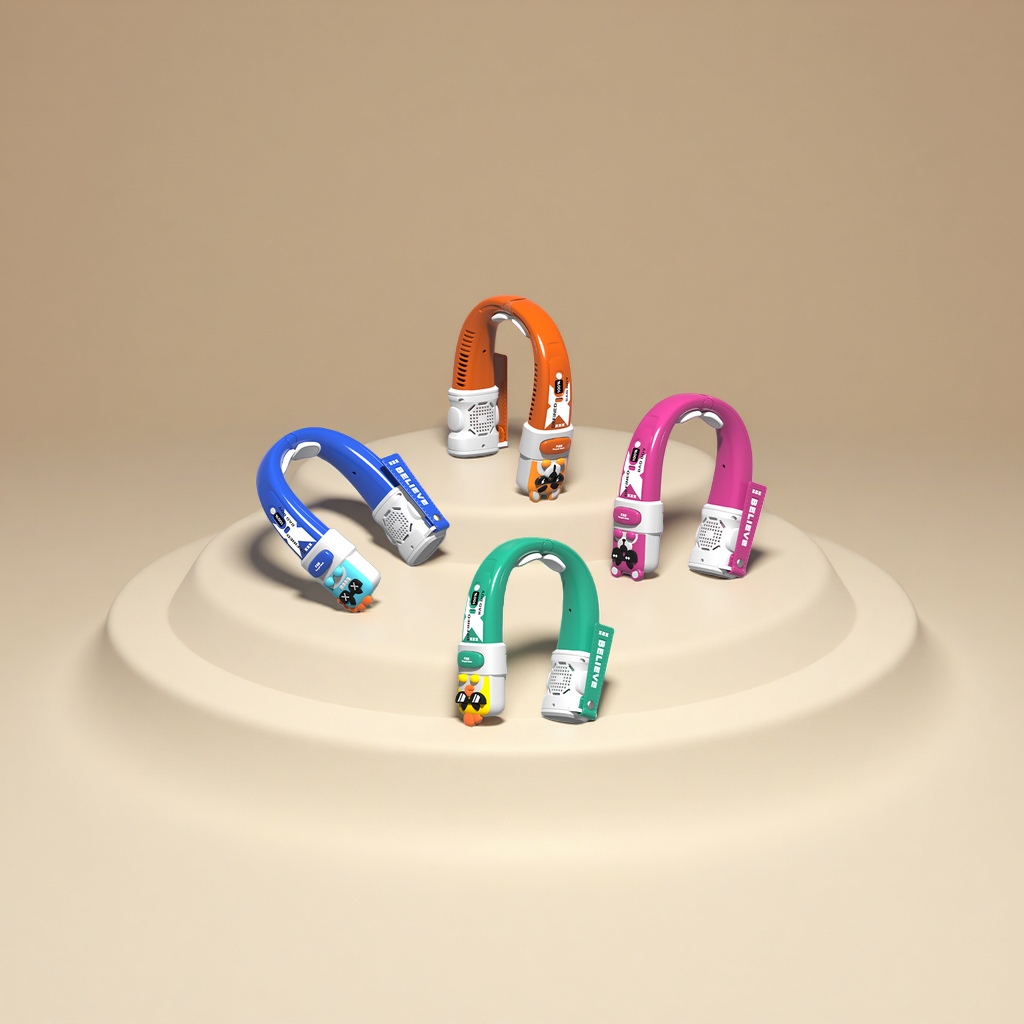 萌趣无叶挂脖数显风扇清凉降温便携迷你风扇