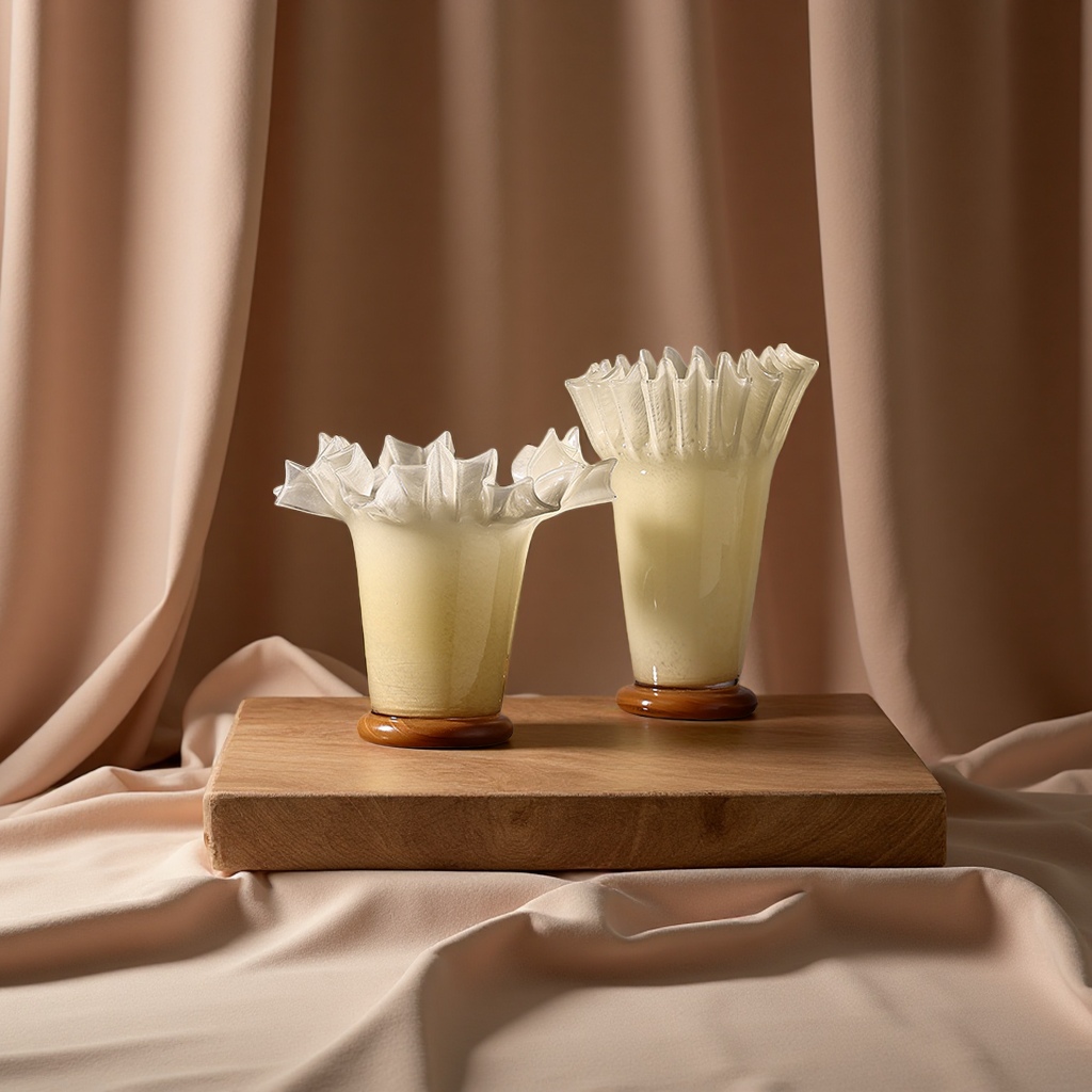 莫兰迪创意大口荷叶边卷口褶皱琉璃花瓶客厅装饰品软装摆件工艺品礼品