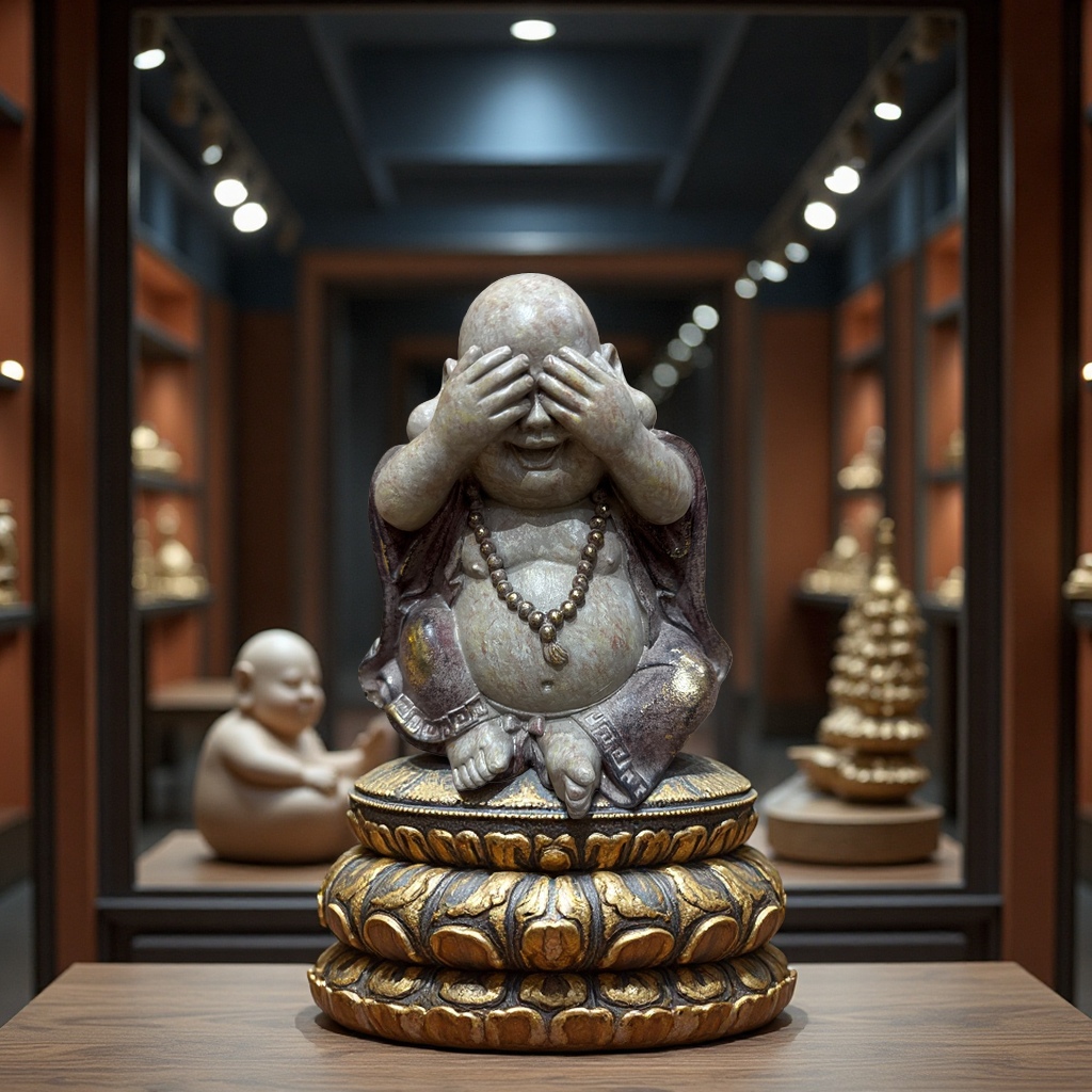 Dunhuang colorful, not to be seen, not to be heard, not to be told, large-bellied Buddha resin decorative items, Buddha statue artworks, small decorative items, cultural and creative handicrafts Application Scenario