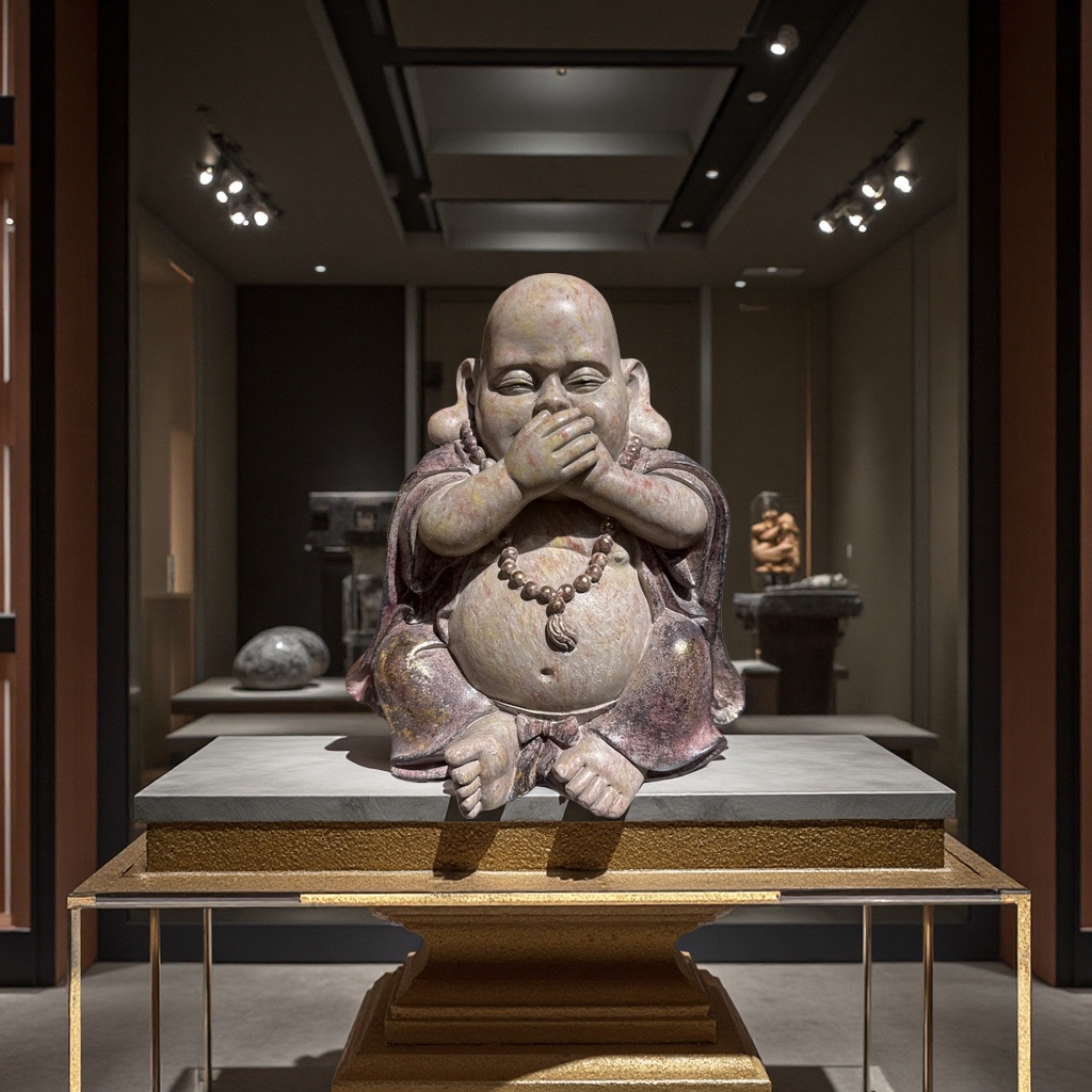 Dunhuang colorful, not to be seen, not to be heard, not to be told, large-bellied Buddha resin decorative items, Buddha statue artworks, small decorative items, cultural and creative handicrafts Specification image